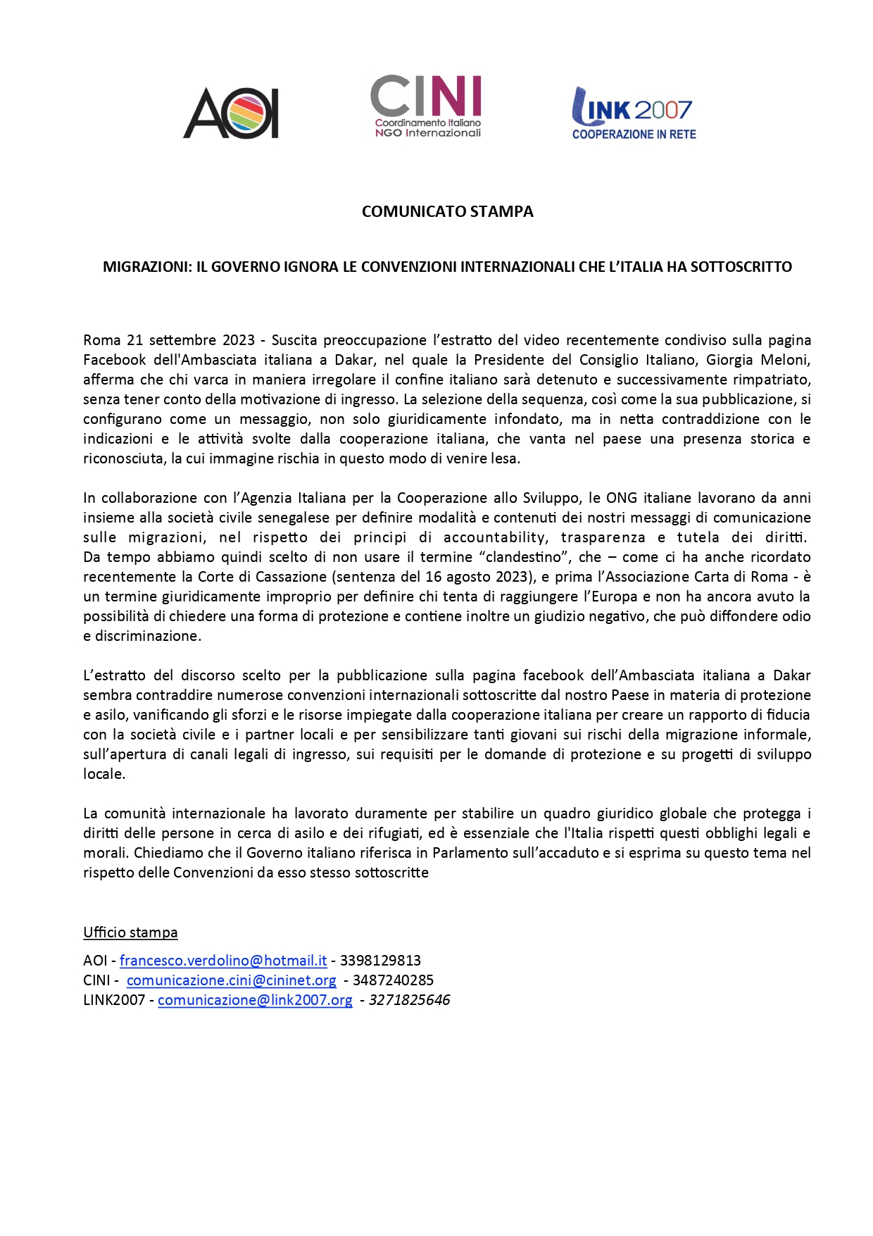 Comunicato Stampa Reti ONG page 0001